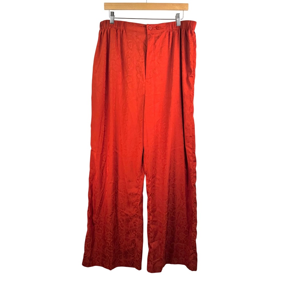 Savage X Fenty Jacquard Wide Leg satin Pants sz L Orange snake Print boho